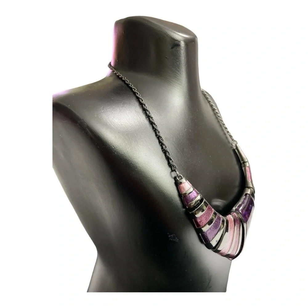 Designer inspired multi Purple epoxy coating crystal V shape Necklace